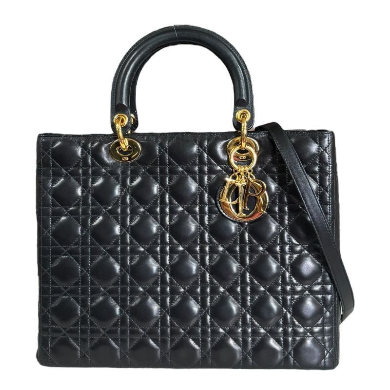 Dior Lady Dior Cannage Shoulder Bag Leather Black Womens Dior Dior